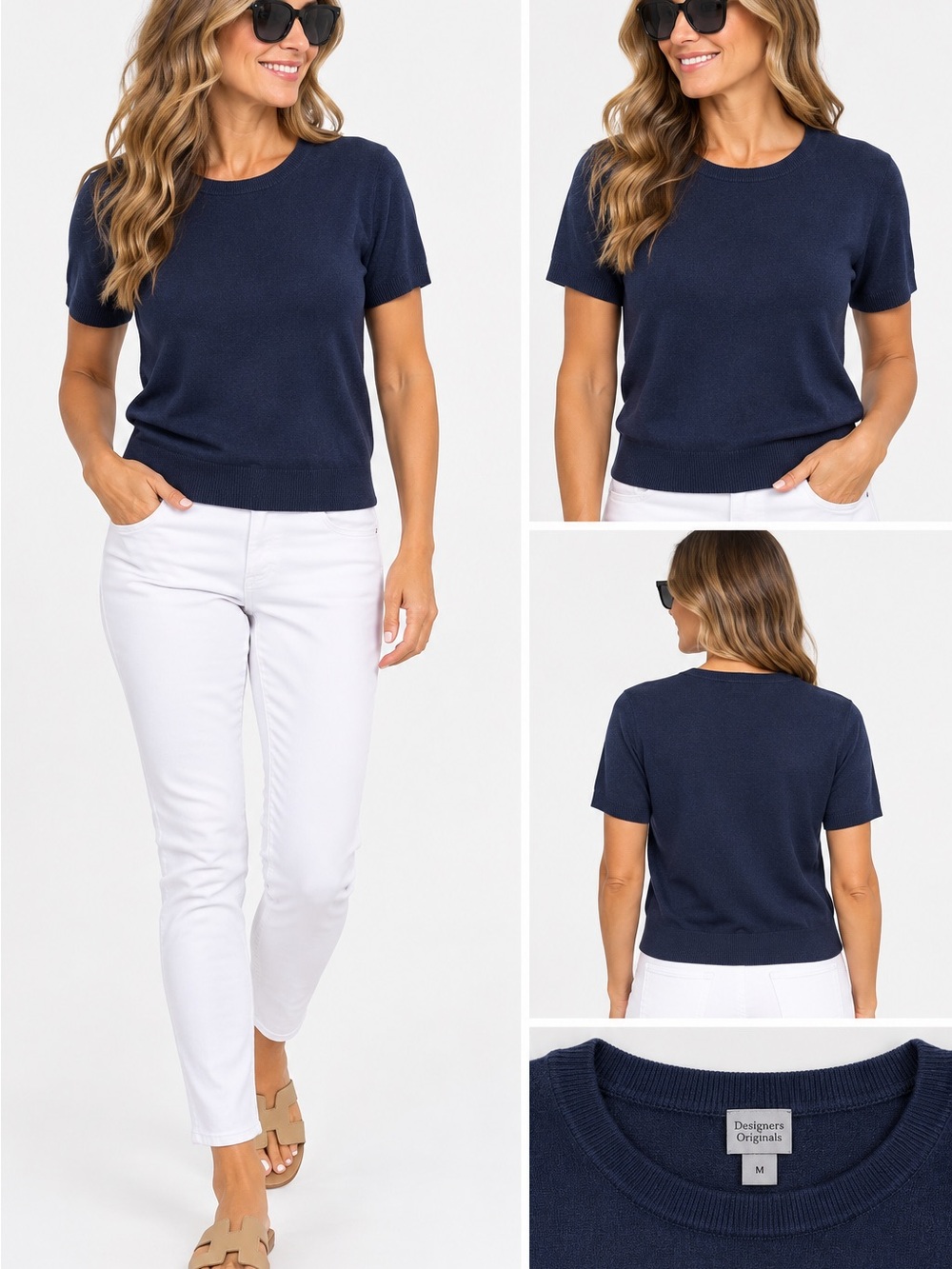 Designers Originals Navy Crewneck Short-Sleeve Sweater M